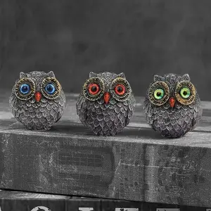 3PCS Lucky Mini Owl Guardian Statue Brothers Wisdom Observer Owl Resin Ornaments for Home Decor Creative Desktop Accessories Decorative Grey Decoration Tiny Trinket Collectibles Figurine，Easter Gifts