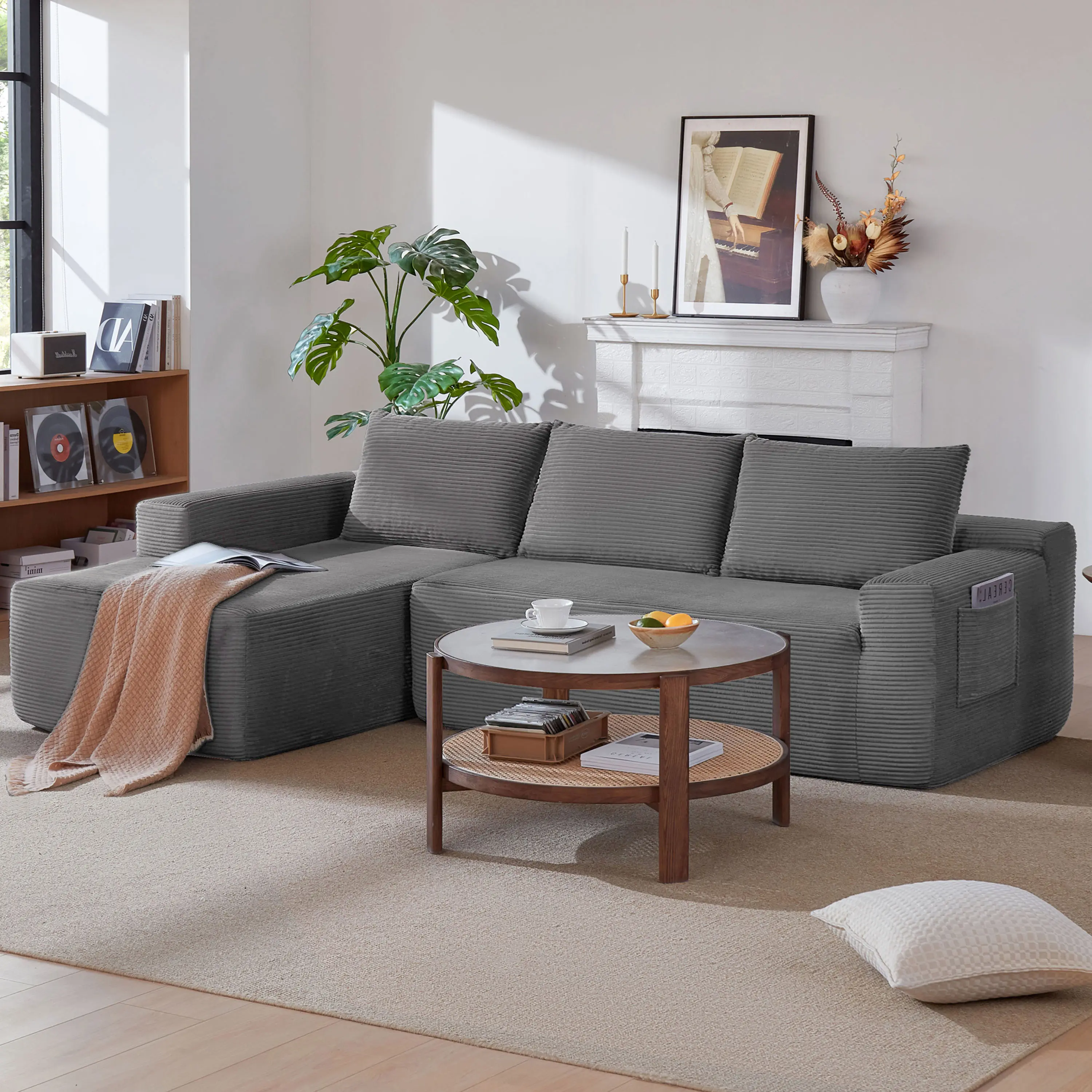 Left+Grey+Corduroy+Spring + Foam + 3 Seat