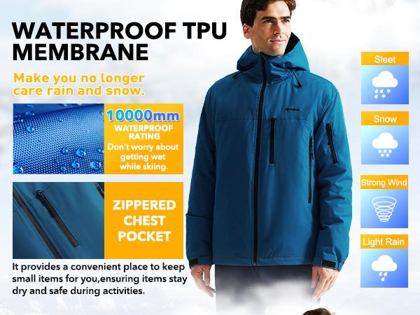 GEMYSE Men's Winter Lightweight Windproof Shell Jacket Waterproof Breathable Rain Jacket Hooded Windbreaker for Ski Snowboarding Hiking
