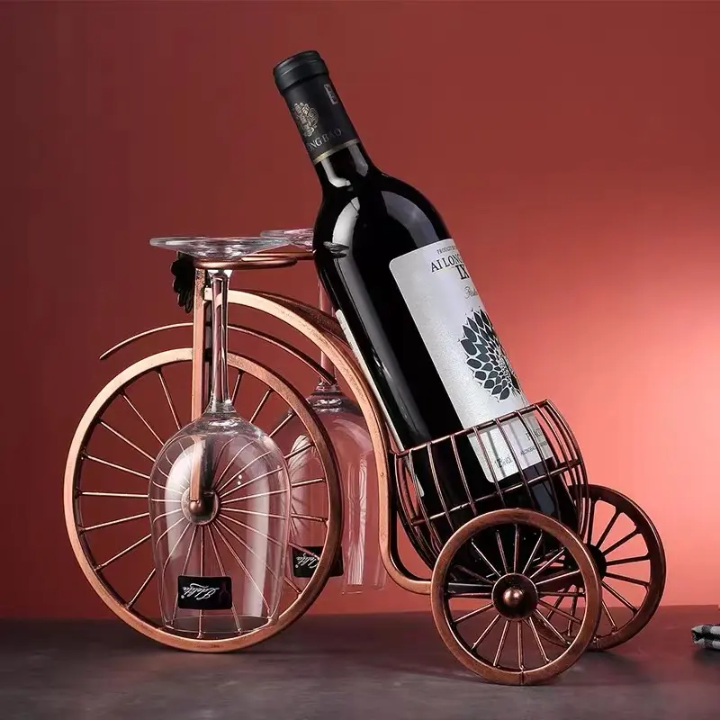 Stylish Single Bike Wine Bottle Holder with Glass Holder - Retro Kitchenware Bottles Organizer Racks & Displays, Hanging Home Organizer for Happy Birthday, Housewarming Gifts