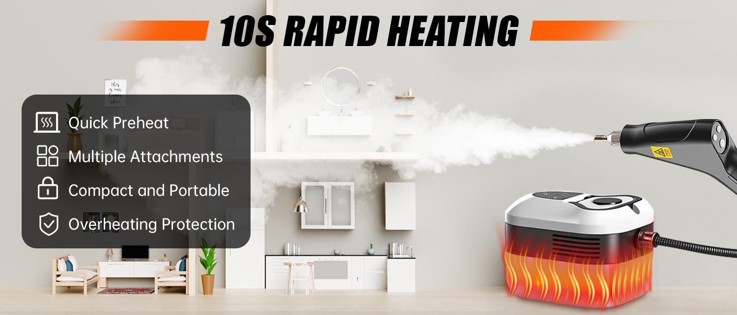 Steam Cleaner, Handheld Portable Steam Cleaner with 9pcs Accessories, 6-Level Adjustable, 15s Fast Heat-Up, High Temp Steamer for Kitchen Grease, Tile, Grout, Bathroom & Car Detailing Floor Cleaning Tool