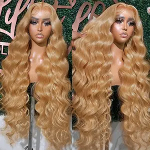 #27 Honey Blonde Lace Front Wigs Human Hair  with Baby Hair #27 Color Honey Blonde Body Wave 13x6 HD Transparent Lace Front Wigs Human Hair for Women 180% Density Lace Frontal Wigs 28inch