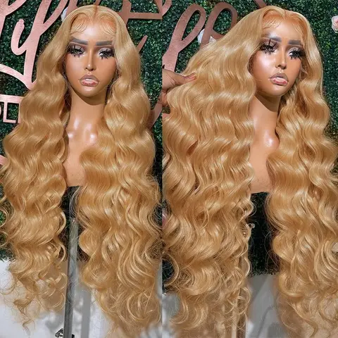 #27 Honey Blonde Lace Front Wigs Human Hair with Baby Hair #27 Color Honey Blonde Body Wave 13x6 HD Transparent Lace Front Wigs Human Hair for Women 180% Density Lace Frontal Wigs 28inch