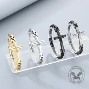 GTHIC Retro Cross Twisted Steel Wire Stainless Steel Bracelet Timeless Faith Style Bracelet for Daily Wear or Special Events