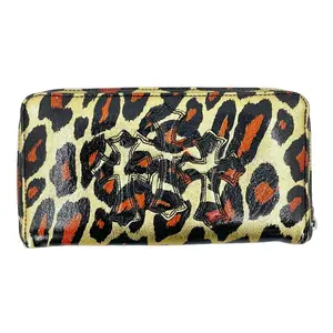 Chrome Hearts Cemetery Cross Patch Patent Leather Long Wallet Leopard Black Multi