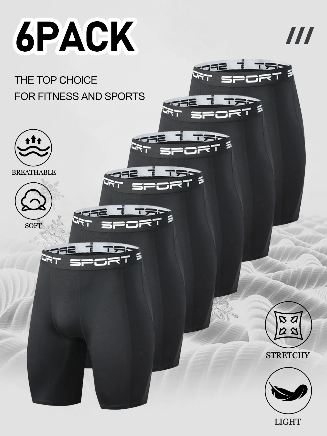 Men's Compression Shorts 6 Pack, Soft Breathable Stretchy Athletic Shorts, Lightweight Sport Base Layer Underwear for Gym Running Workout Training