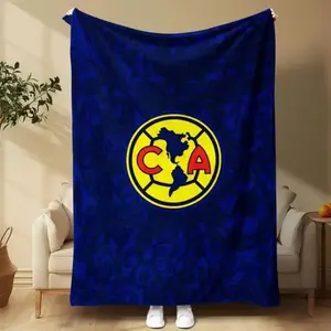 1pc Flannel Blanket with Club América Logo, Blue and Yellow Contrast Design, World Cup Fan Must-Have,Suitable for beds and sofas can also be given as a gift