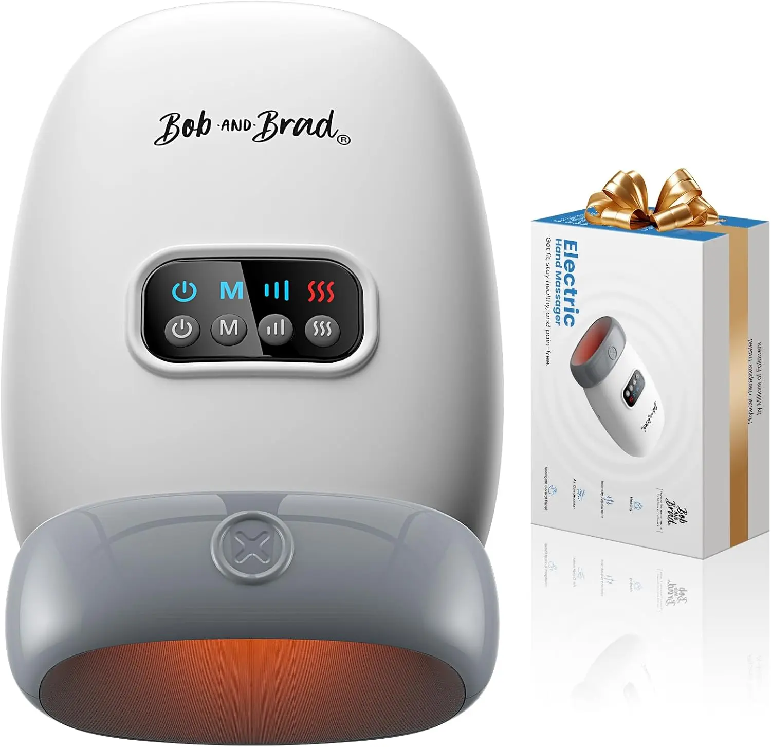BOB AND BRAD Cordless Electric Hand Massager - USB Port, Silent, Flexible, 3 Modes, 3 Intensity Levels, Shiatsu, 360° Heating, Heat+Comp., Automatic Shut Off, FSA/HSA Eligible, Arthritis Pain Relief Manual Tool (Valentine's Day Gift for Hands/Wrists)