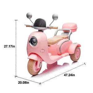 12V Two motors Kids Ride On Level Up Two-seater Electric Motorcycle,Three-wheel Toy w/Music,Bluetooth,USB,Backseat flip adult seat,Portable Storage Hooks&Oversized Trunk,LED Headlight For Kids 3-6.