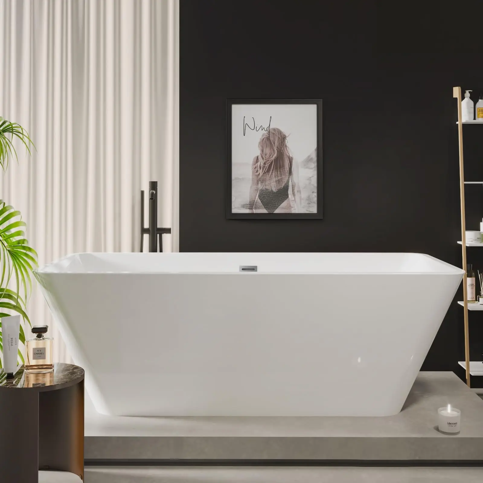 Garvee Freestanding Bathtub 59 inch Acrylic Soaking Tub for Small Bathroom Renovation, Modern Smooth Shape for Home Spa, Comfortable Deep Bath for Adults