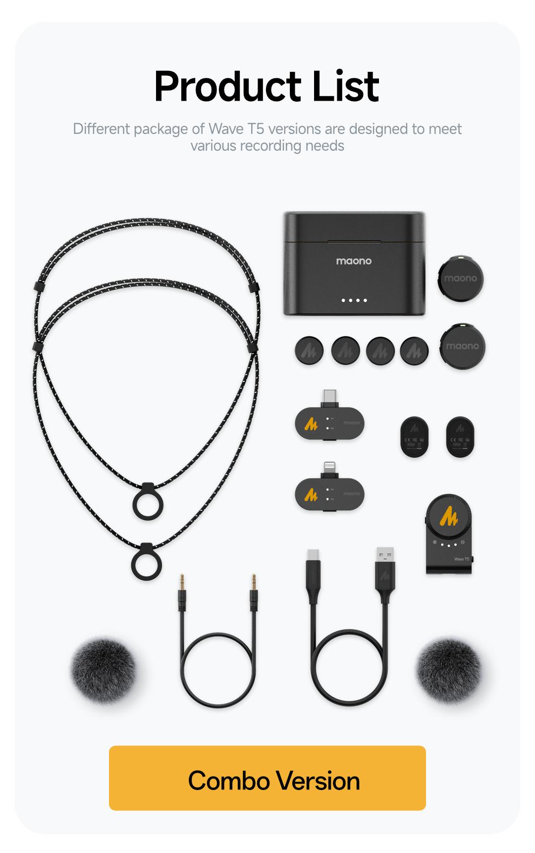 Maono T5 Lavalier Wireless Microphone with Charging Case, Audio Noise Reduction,compatible with PC Cameras, iPhones, Type-C, and Lightning Android Smartphones, Ideal for TikTok Video Vlogging, Streaming, Recording,Interviews,Content Creation.