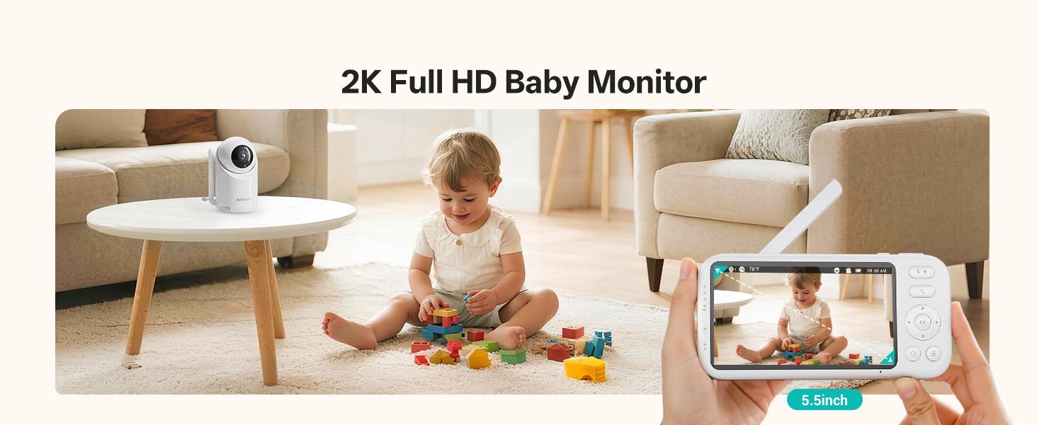 Jartoo 2K 5.5" Video Baby Monitor with Camera and Audio,AI Cry Detect 1860ft Long Range Baby Monitor No WiFi Baby Camera Wireless,Clear Night Vision,ANC, 2-Way Talk,White Noise,6000mAh Jartoo 2K 5.5" Video Baby Monitor with Camera and Audio,AI Cry Detect 1860ft Long Range Baby Monitor No WiFi Baby Camera Wireless,Clear Night Vision,ANC, 2-Way Talk,White Noise,6000mAh