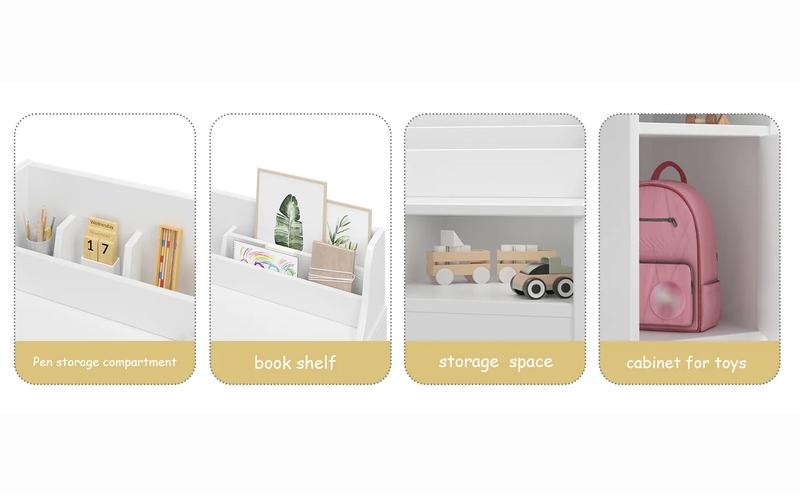 【GARVEE】Study Desk and Chair Set with Hutch and Storage Cabinet, Wooden Table for Students Aged 3-12, Ideal for Bedroom and Study Room, Functional Writing Desk and Computer Workstation