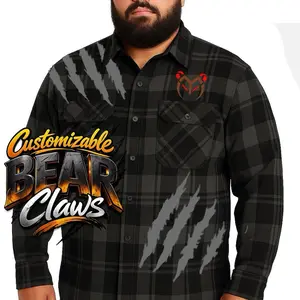 (No cuts) PAWsitive Flannel with BEAR Claws — Port & Company Unisex Plaid Shirt Black Cotton Crewneck Longsleeve Shirt