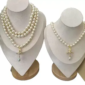 Y2K Style Queen Mother West Mini   Pearl 3D Planet Necklace &earrings Titanium Alloy Ideal for Daily Wear & Parties Daily Wear Jewelry Y2K Fashion Accessory Durable Alloy