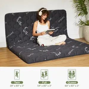 [Valentine’s Day]【BEDLORE】Japanese Floor Futon Mattress Twin Size, Viscose Derived from Bamboo, 3" Thick Tatami Mat with High-Density Foam, Foldable & Portable Roll-Up Sleeping Pad, Ideal for Guest Room & Home Use