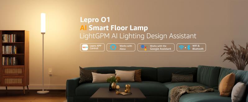 Lepro O1 AI Floor Lamp, 2300LM Smart Corner Lamp Smart LED Standing Lamp party light stick APP/WiFi Control, Alexa/Google Assistant Enabled, Modern Floor Lamp with Music Sync, DIY Mode, RGBCW &CCT, Lamps for Living Room, Bedroom, Office -B