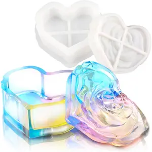 Heart Shaped Resin Jewelry Box,Heart Silicone Molds for Resin 3D Heart Jars with Lids Set Jar Molds for Epoxy Resin Valentine's Day Jewelry Box Silicone Mold
