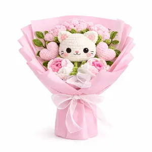 Handmade Crochet Bouquet with Pink Roses & Heart Charming Design Ideal Gift for Mothers Day Valentines Day Anniversaries Birthdays Pink Home Decor