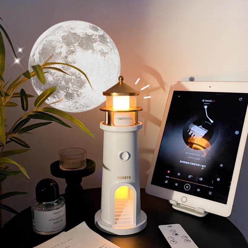 【Valentine’s Day Gifts – MUNBYN Moon Lamp Projector Night Light】Wireless Portable Moon Lighthouse Lamp with Remote Control, Moon Light Galaxy Projector Rechargeable LED Aesthetic Table Lamp for Kids, Children