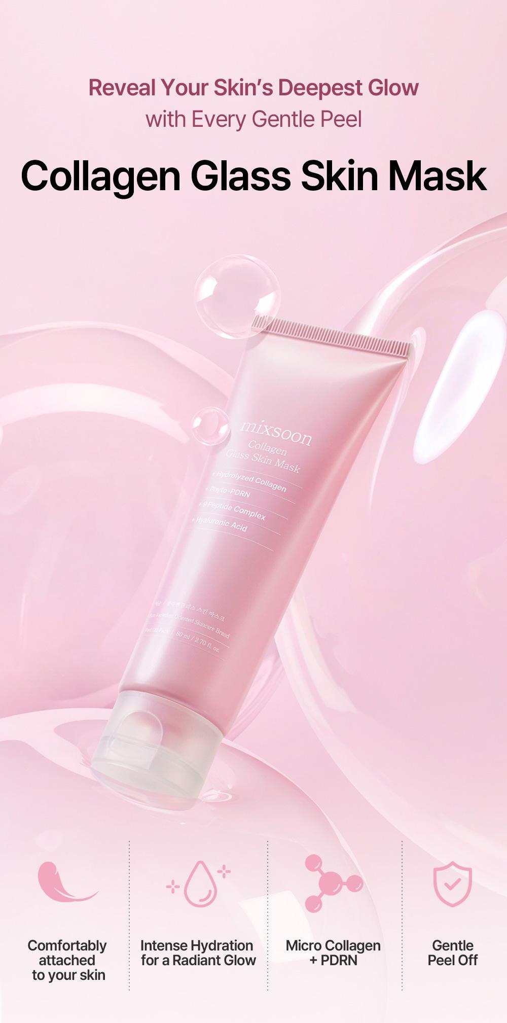 [mixsoon Official Shop] Collagen Glass Skin Mask 2.7 fl.oz / 80ml - Collagen Wrapping Peel Off Facial Mask Pack, Intense Hydration for a Radiant Glow, Korean Glass Skincare