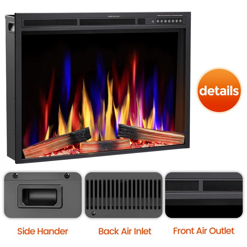 R.W.FLAME 36"&39'' Electric Fireplace Insert, Adjustable 5 Flame Colors, 12 Log Colors, 5 Flame Speeds and Brightness, Remote Control, Timer, Adjustable Temperature from 50°F to 99°F, 750W/1500W