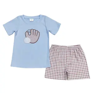 Cocokids Baby Boy Baseball Shorts Set | Blue Embroidery Summer Outfit & Cute Sporty Clothes
