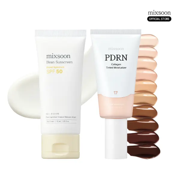 [mixsoon Official] Sun N Tint Duo | PDRN Collagen Tinted Moisturizer+ Bean Sunscreen  | Natural Radiant Base, Hydration, Smooth Skin Finish & UV Protection | For Dull Skin