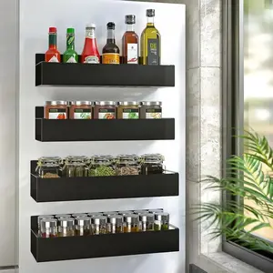 Set of 4 Magnetic Spice Racks with Hooks – Rustproof Metal Storage for Kitchen, Pantry & Fridge | Easy Magnetic Organization for Herbs, Spices & Drinks
