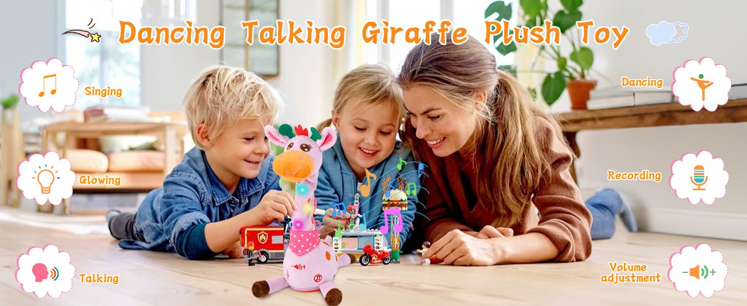 Talking Dancing Giraffe Easter Toy,  Repeat Mimicking, Tummy Time Toy With Volume Adjustment, Glowing Musical Electronic Plush Stuffed Animal Ineractive Toy For Toddlers 1-6 Years Old With 10 Baby Songs, Ideal Gift For Easter Gifts