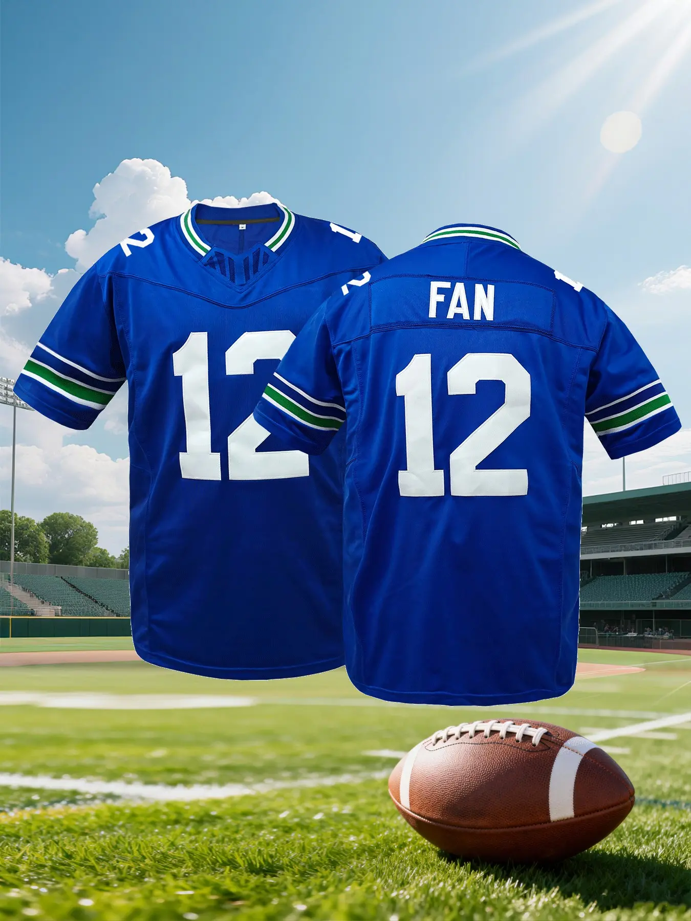 Men's #12 Seattle American Football Jersey, Casual Short Sleeved Embroidered Stitching V-Neck T-Shirt Football Shirts Party Rugby Sports Top Athletic Gym Tops