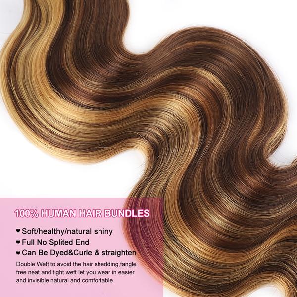 P4/27 Honey Blonde Highlight Body Wave Bundles FB 30 Brown Colored Body Wave Human Hair Weave Bundles Quick Weave Extensions 28 30 Inch #TikTokShopBlackFriday