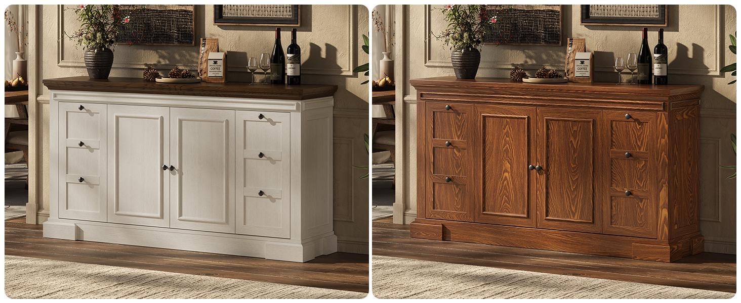 【SPRING GLOW UP】ONBRILL Sideboard Buffet Cabinet with Storage, 63" Large Credenza Kitchen Storage Cabinets with Drawer and Door, Wood Coffee Bar Table with Adjustable Shelf for Living Room, Kitchen, American Retro 【SPRING GLOW UP】ONBRILL Sideboard Buffet Cabinet with Storage, 63" Large Credenza Kitchen Storage Cabinets with Drawer and Door, Wood Coffee Bar Table with Adjustable Shelf for Living Room, Kitchen, American Retro