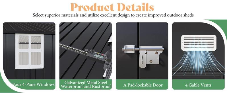 AMERLIFE Outdoor Storage Shed, Huge Metal Garage Shed with 2 Double Hinged Doors and 4 Windows, Carport for Car, Truck, Bike, Garbage Can and Lawnmower, Dark Grey/Best Gift Ideas/Christmas Gifts