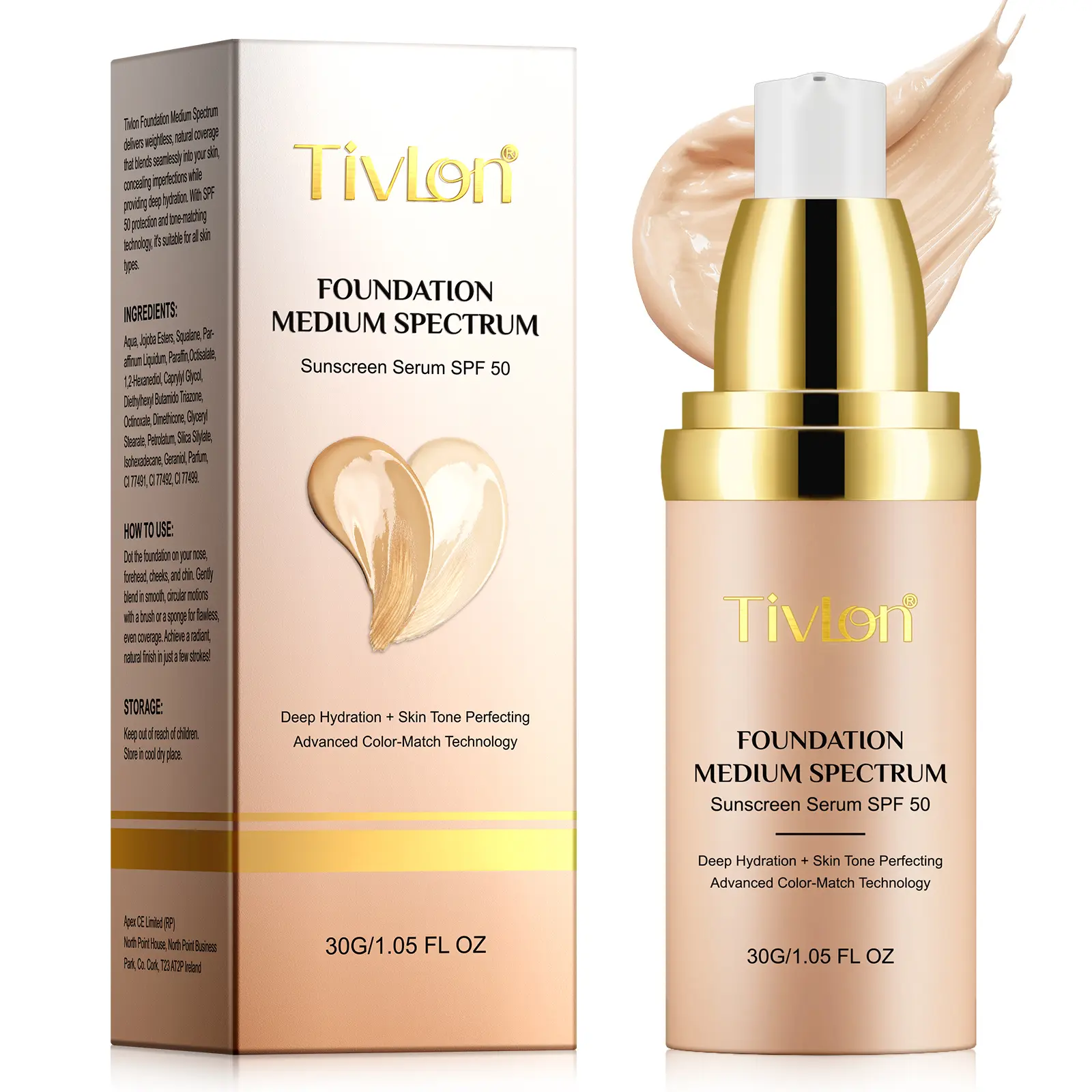 [NEW] Tivlon 2-in-1 Concealer & Color Changing Foundation - Smart Self-Adjusting for Medium Skin Tones, Flawless Matte Waterproof Finish, TikTok Viral Beauty Product, Ideal Stocking Stuffer, Color Changing Foundation*2, 2 In 1 Concealer & Foundation, Cosm