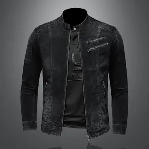 denim jacket men loose casual stand collar zipper motorcycle jacket retro fashion men's jacket streetwear men's clothing
