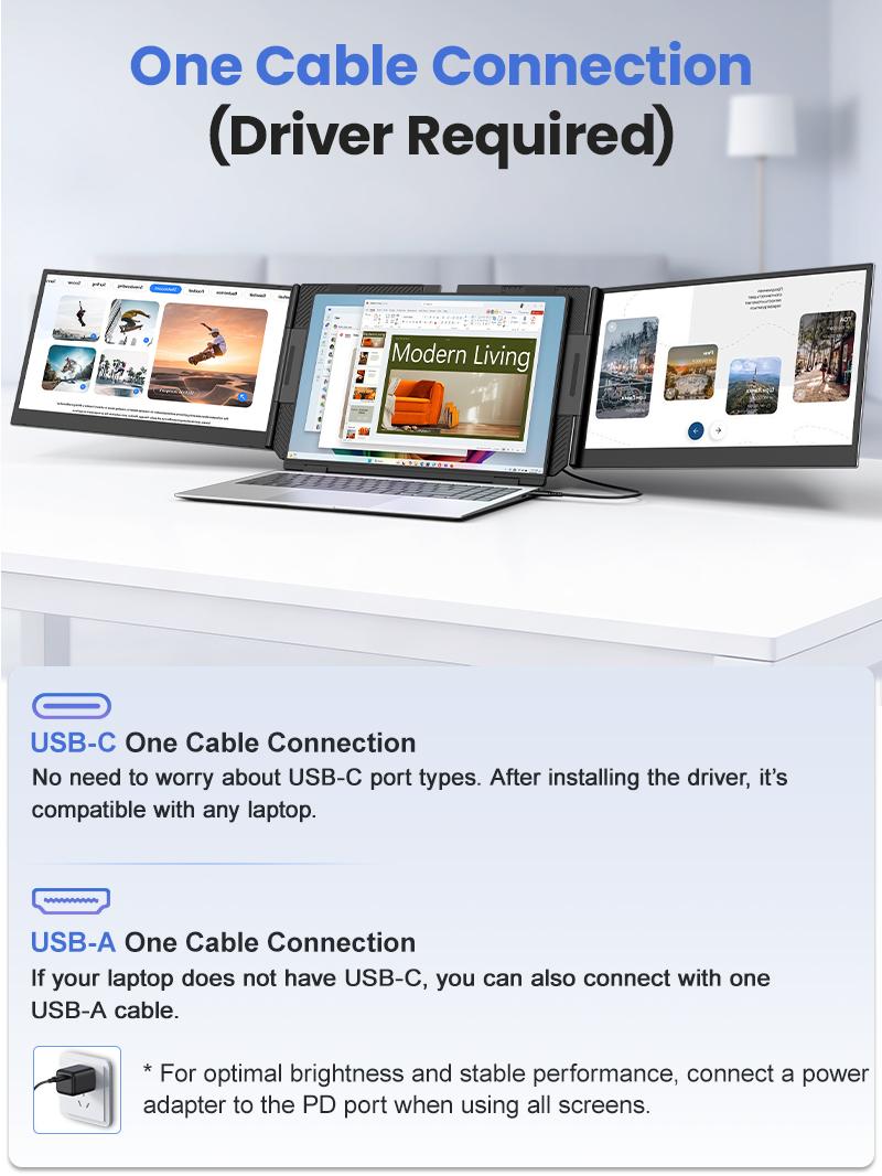 【WeeklyDeals】Cevaton One Cable Laptop Screen Extender, 15.6” Ultra-Slim Dual Portable Monitor, 1080P FHD IPS Display, USB-C/USB-A Connection, Travel Monitor for 13–17.3" Laptops, MacOS/Windows/Android