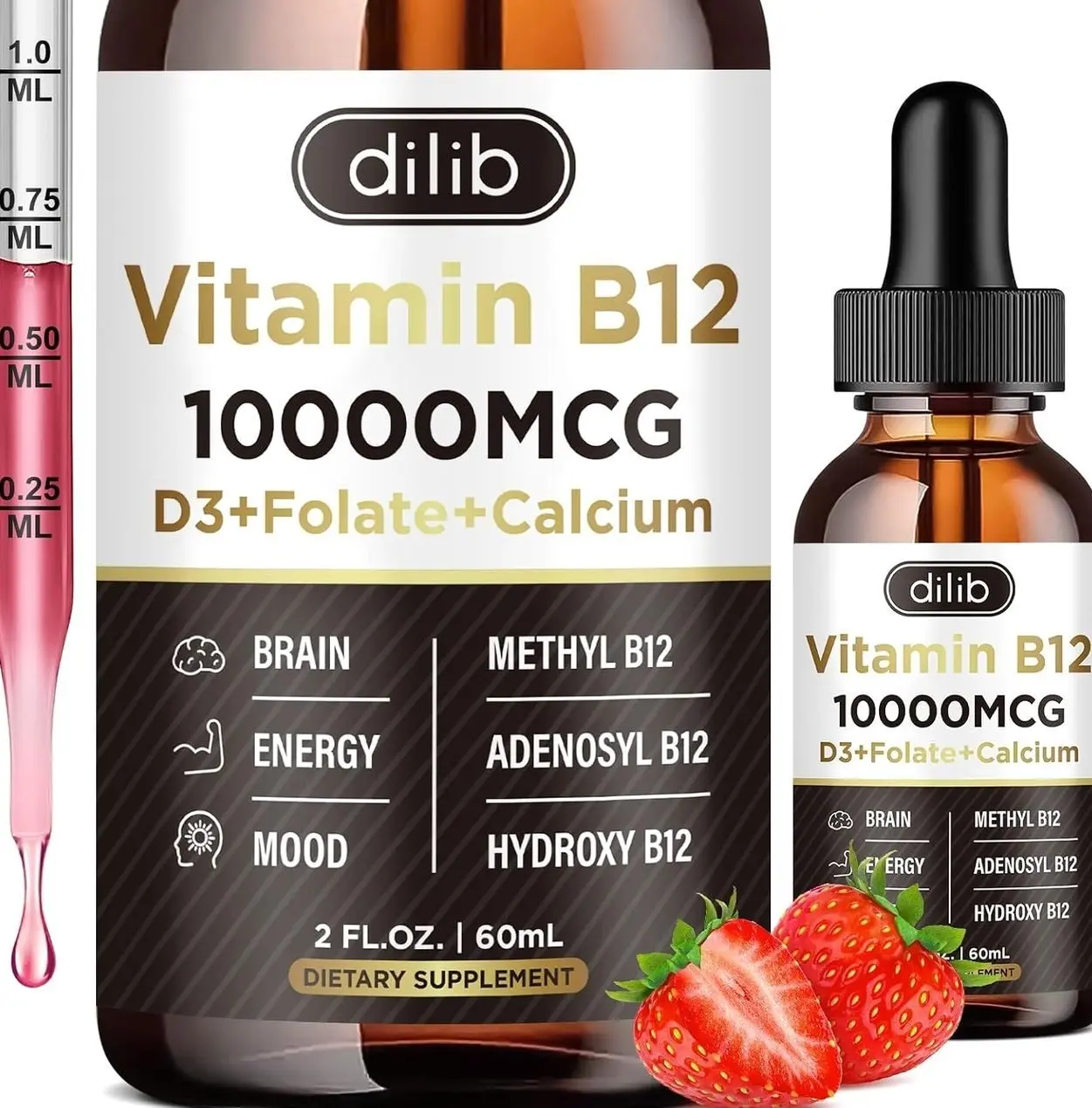 Vitamin B12 Liquid Drops Sublingual 10000 mcg, Triple B-12 Complex Supplement, Methyl & Methylcobalamin Blend for Women & Men, Mood & Energy Booster, Methylated B 12 for Metabolism & Health Support