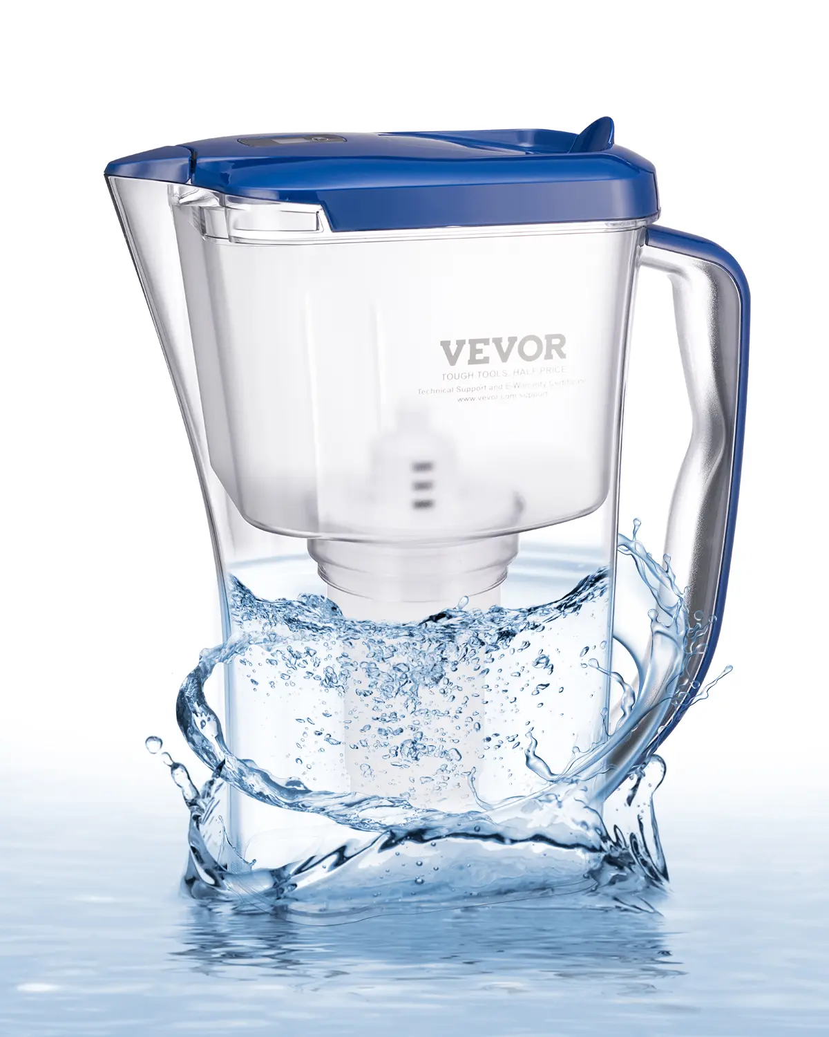 VEVOR Water Filter Pitcher, 9 Cup 5-stage Water Filter Dispenser, Fast Filtration System with Filter Change Indicator, No BPA, Lasts 3 Months or 40 Gallons, Reduces Limescale, Lead, Chlorine, Odors