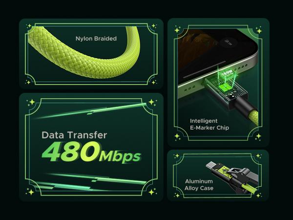 【UGREEN x Genshin Impact】UGREEN USB-C to USB-C Cable 100W Fast Charging with cable tie, Genshin Impact Kinich-Themed Design, Compatible with iPhone 15/15 Pro/15 Pro Max, MacBook Pro/Air, Galaxy S24/S23, iPad Pro/Air, Pixel 8 (3.3ft),TikTokShopHolidayHaul
