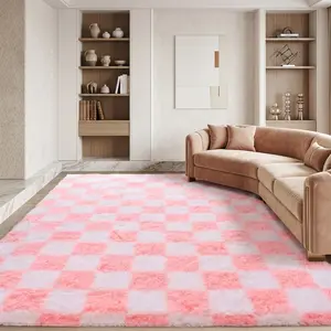Colla Soft Fluffy Rectangle Area Rug - Black and White/Cream Coffee Brown Checkered Plush Shag, Anti-Skid Non-Slip Indoor Decor for Living Room, Modern Apartment Dorm