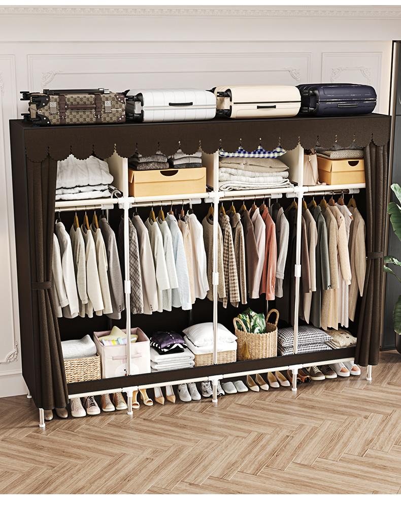 LEAIJIAFY Large Portable Armoire Wardrobe Closet with 4 Hanging Rods & Lockers Metal Storage Rack 16.7 in Wide for Clothes with Dust Cover metal garment rack Portable Magnetic Wardrobe Closet Organizer Portable Large Closet Organizer