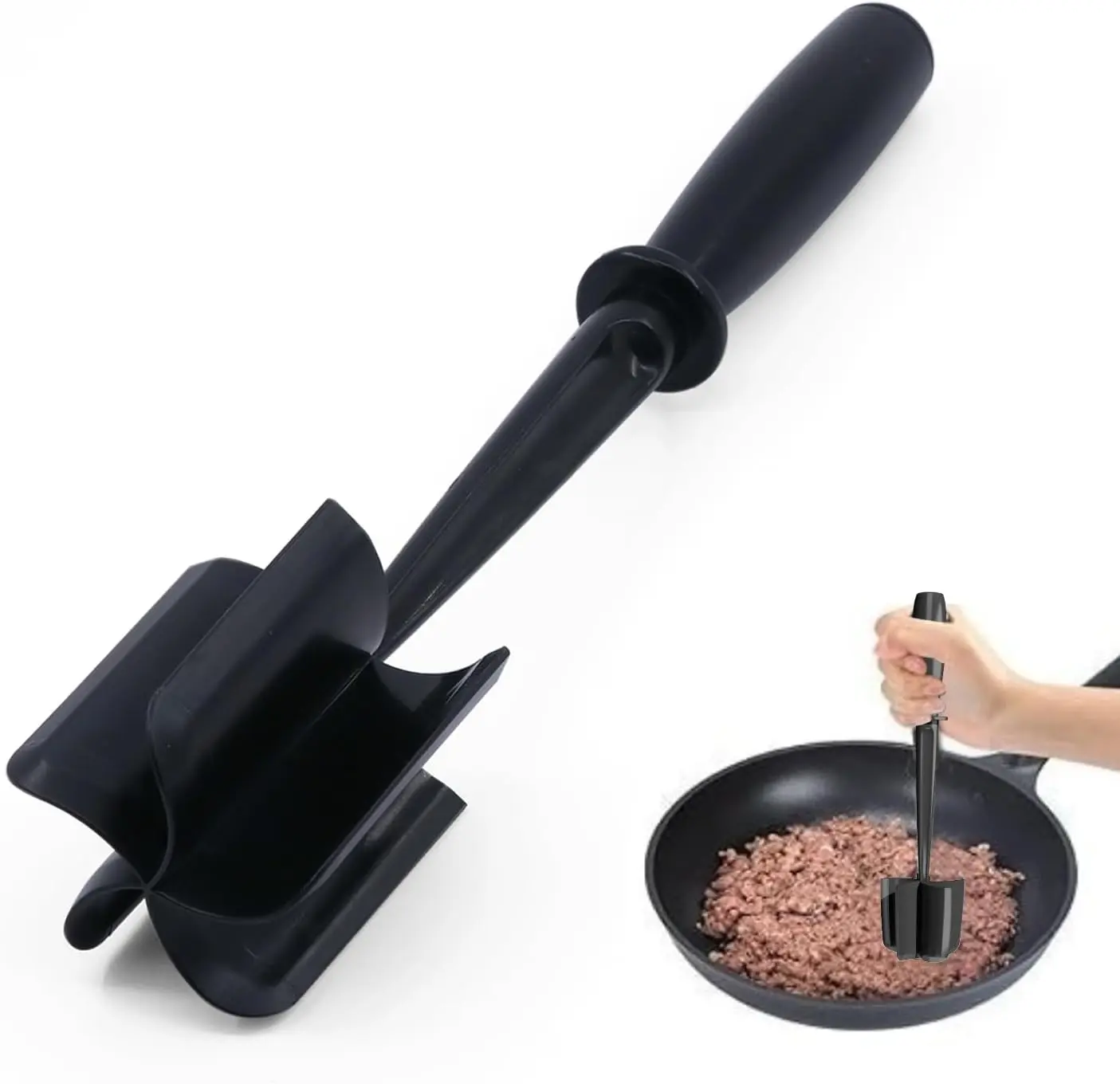 Meat Chopper, 5 Curve Blades Ground Beef Smasher, Heat Resistant Hamburger Smasher Tool, Nylon Potato Masher Utensil, Ground Meat Chopper, Meat Separator Tool for Hamburger, Non Stick Mix Chopper NUOYASI