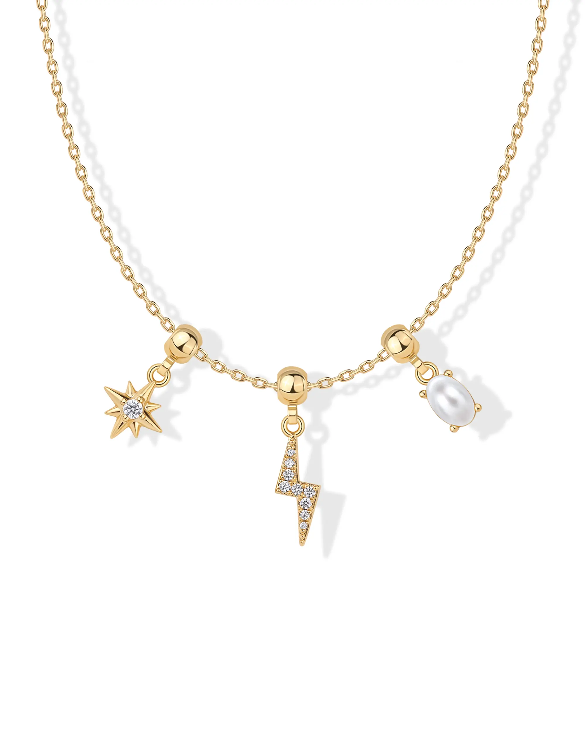 PAVOI 14K Gold Plated Charm Necklace Set for Women – Dainty Cubic Zirconia Pendants with Adjustable Hypoallergenic Chain – Cute Minimalist Summer Jewelry