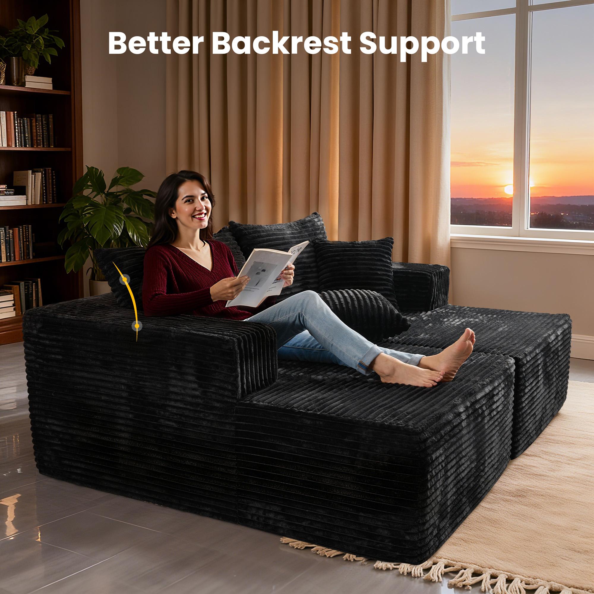 OOSWIFT 75" Oversized Double Chaise Lounge Upholstered Boneless Cloud Stupendous Chair Sofa Bed Deep Seat ,Foam Couch for Living Room Bedroom No Assembly Required