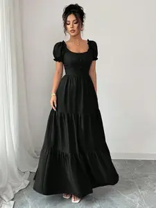 Women's Elegant Long Dress With Unique Collar, Multi-Layer Patchwork, Ruffle Trim, Slimming Design/Draped/Tiered Layer/Holiday Outfits /Bohemian/Romantic-Floral/Vacation Casual/African Dresses/African Dresses For Women/Bandage Dresses/Bridesmaid Dress