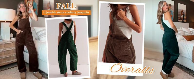 Naeduo Women's  Corduroy Overalls Wide Leg Bib Corduroy Underpants Women's Adjustable Jumpsuit Pocket