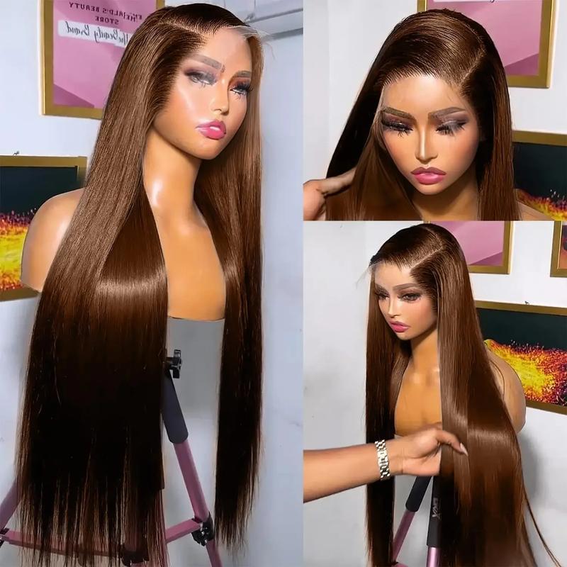 Bling Hair 12~34inch 13x4 Chocolate Brown Straight Lace Front Human Hair Wigs Brazilian Body Wave Pre-plucked 13x4 Transparent Lace Frontal Wig For Women