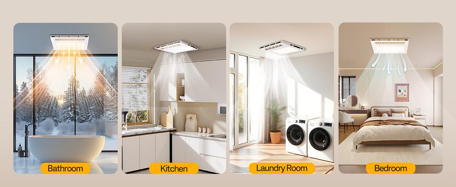 VIVOHOME Bathroom Exhaust Fan with PTC Heater, Humidity Sensor & LED Light, Ceiling Mount Ventilation Fan, 160 CFM DC Motor, 3 Color Temperatures, Remote Control, Oscillating Louver