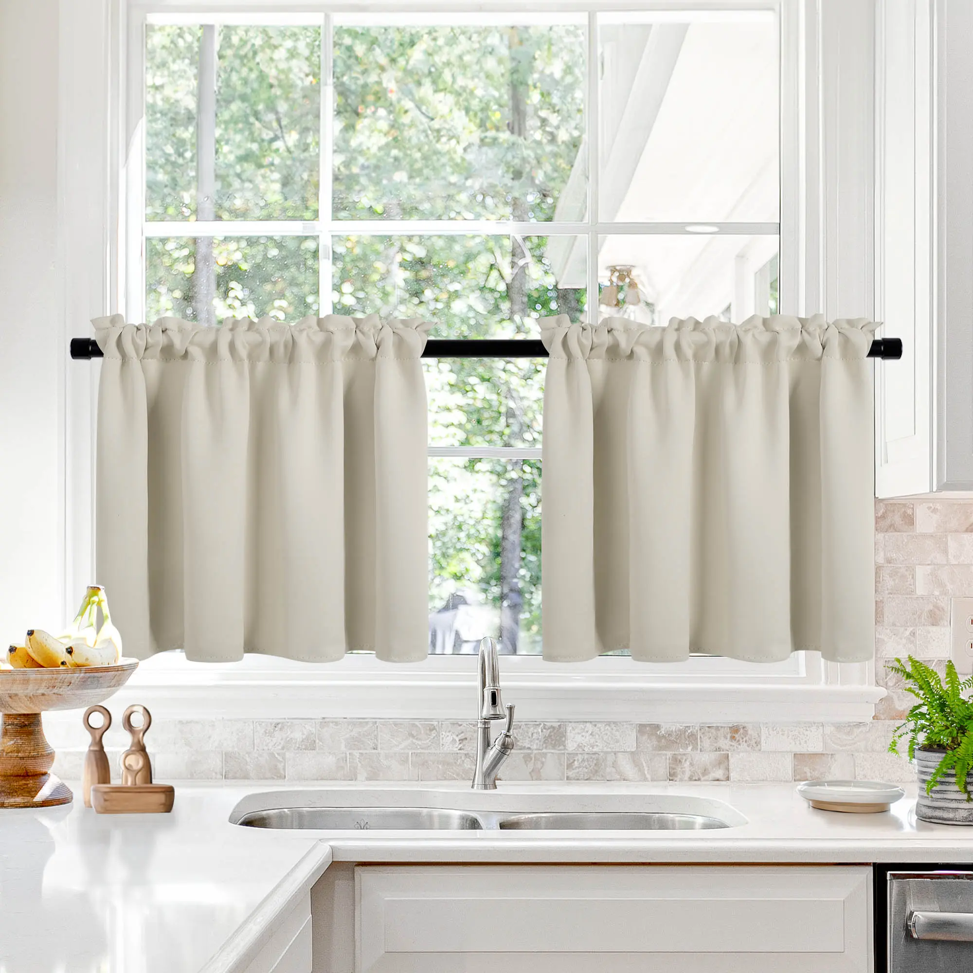 Deconovo Modern Rod Pocket Top Blackout Curtains, Room Darkening Anti-Light Home Decorative Café Drapes for Kitchen Windows, Blackout Shade Textile Window Treatments